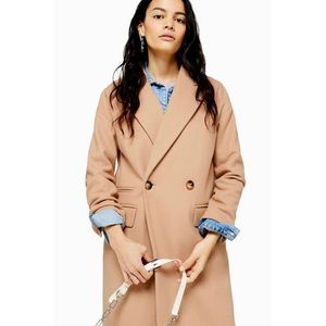Topshop Double Breasted Oversized Long Sleeve Trench, Camel / Tan, Size 12, NWT